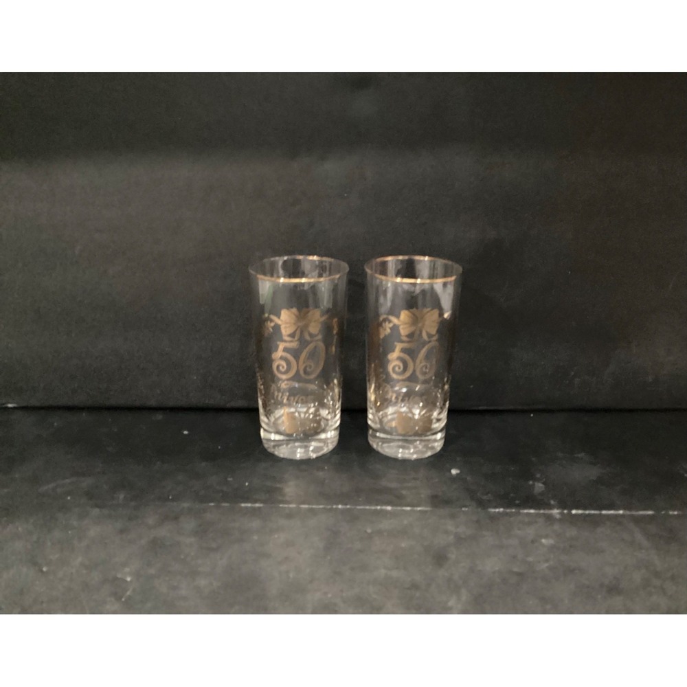 Vintage Lotus Glassware Gold 50th Anniversary Tumblers Highball Glasses Set of 2